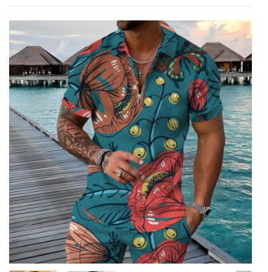 Zipper And Lapel Short Sleeve Shorts Suit